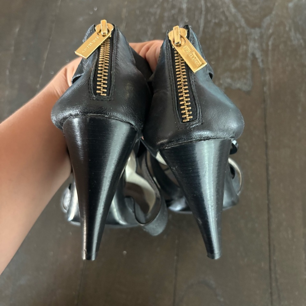 MMK MICHAEL Michael Kors Black Leather Strappy Sandals Heels Sexy Size 7.5‎ - Picture 8 of 12